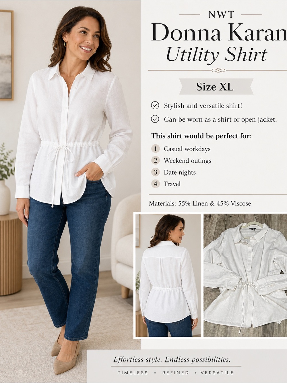 Donna Karan Utilty Women's Drawstring Waist Shirt - Size XL